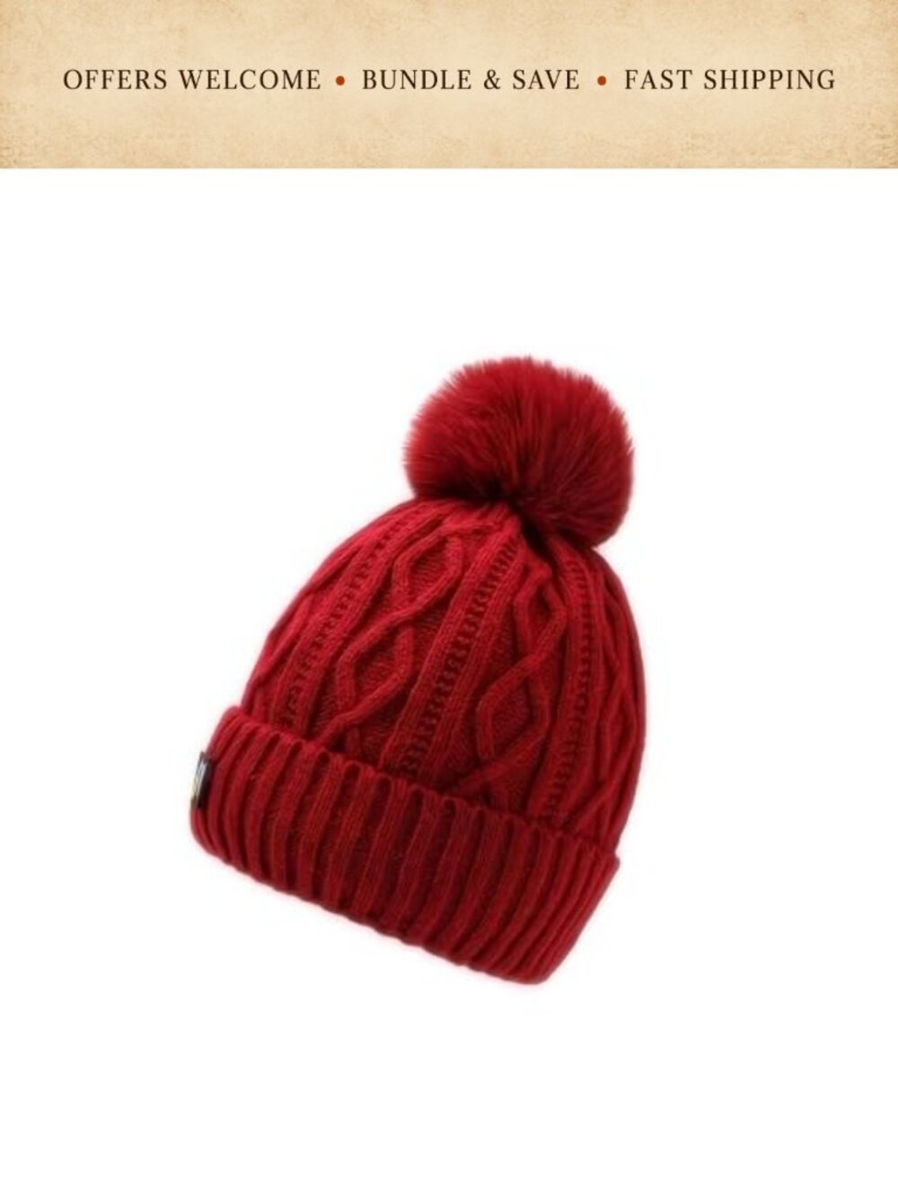 Warm Fleece Lined Knit Cuff Winter Hat with Pompom Thermal Beanie